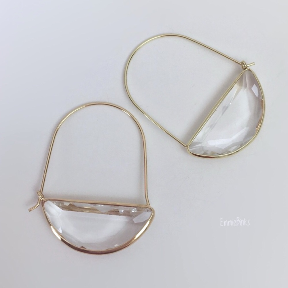 ✨3/$38  New Anthropologie Crescent Clear Glass Hoop Earrings ~ Threader - Picture 5 of 14